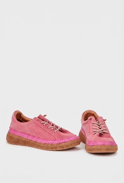 Pantofi dama roz din piele intoarsa