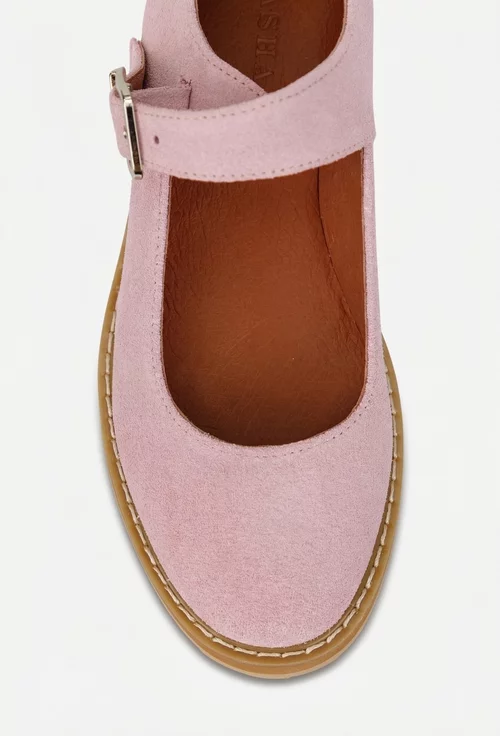 Pantofi dama roz din piele intoarsa