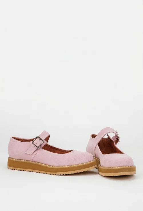 Pantofi dama roz din piele intoarsa