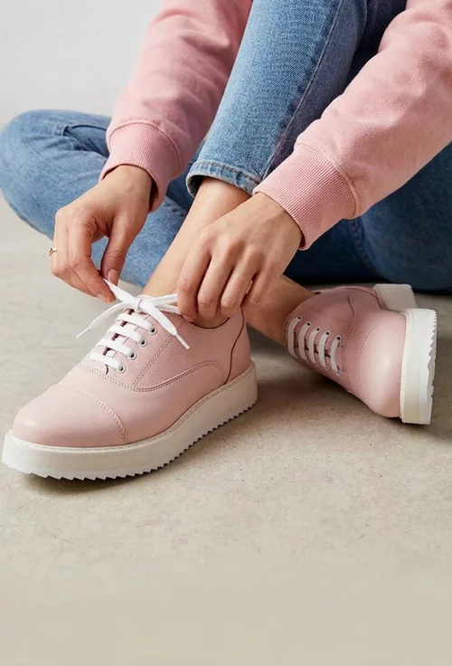 Pantofi dama roz din piele naturala