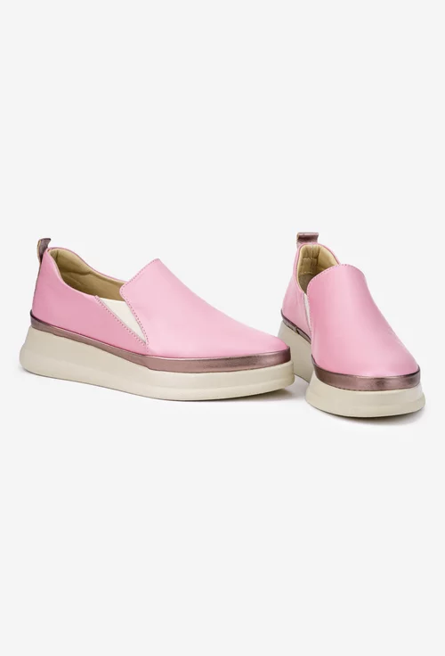 Pantofi dama roz din piele naturala cu elastic