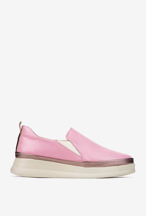 Pantofi dama roz din piele naturala cu elastic