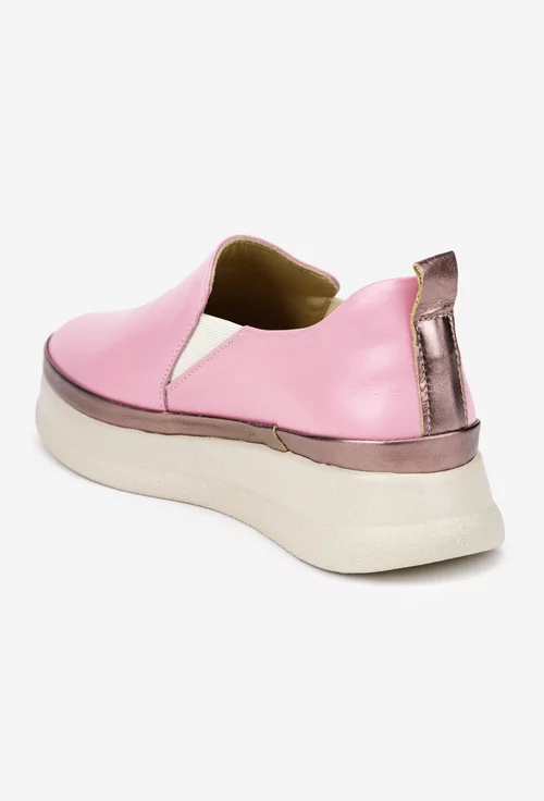 Pantofi dama roz din piele naturala cu elastic