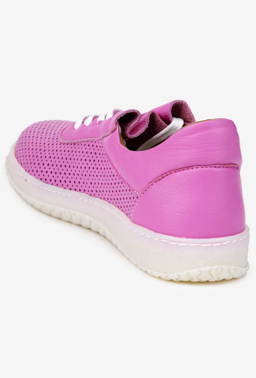 Pantofi dama roz din piele naturala cu siret