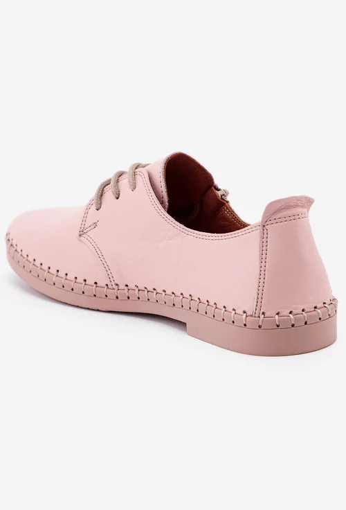 Pantofi dama roz din piele naturala cu siret si fermoar