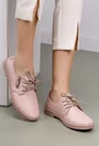 Pantofi dama roz din piele naturala cu siret si fermoar