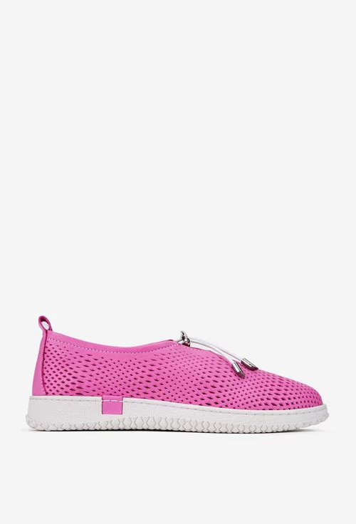 Pantofi dama roz din piele naturala perforata