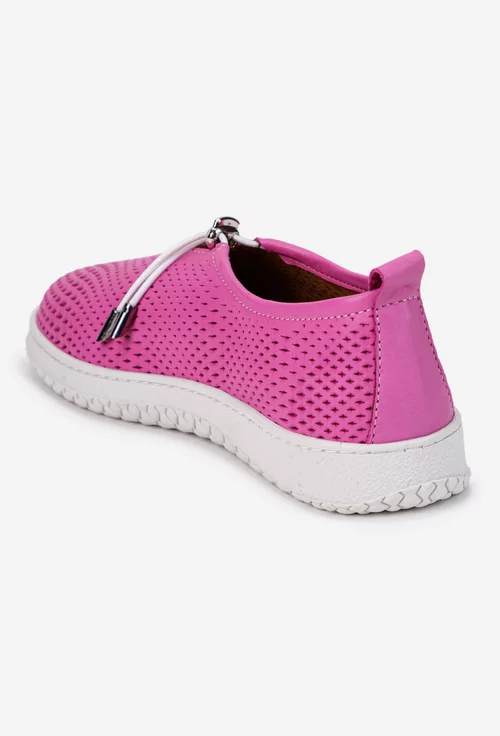 Pantofi dama roz din piele naturala perforata
