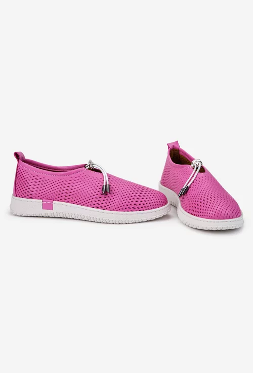 Pantofi dama roz din piele naturala perforata