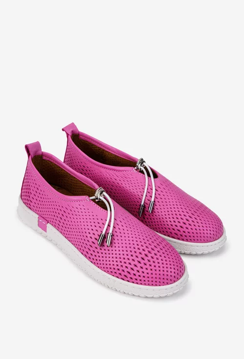 Pantofi dama roz din piele naturala perforata