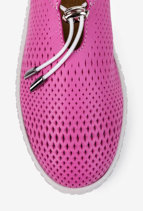 Pantofi dama roz din piele naturala perforata
