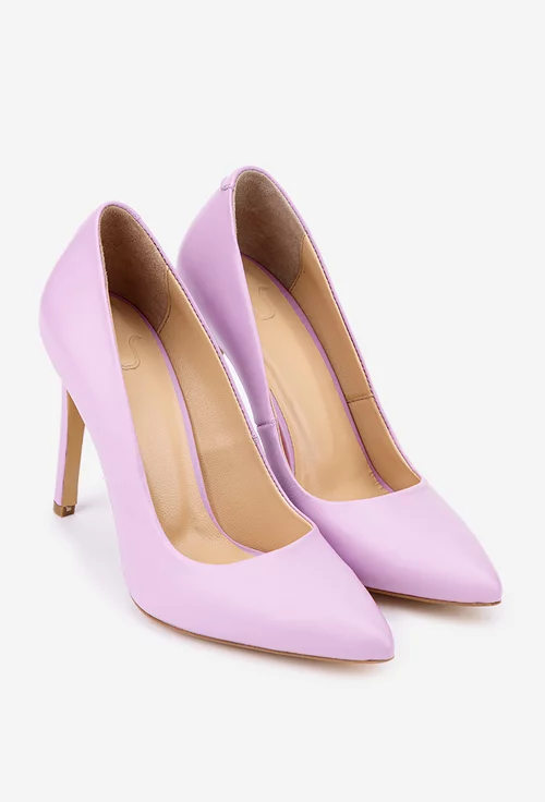 Pantofi dama roz NUR din piele naturala cu toc subtire