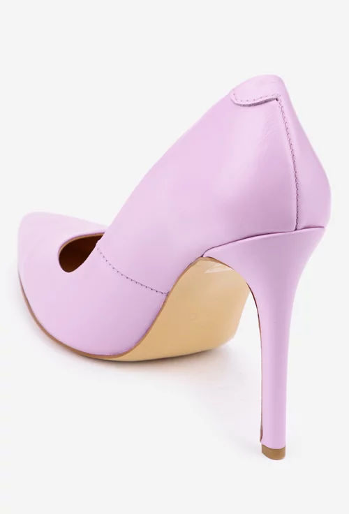 Pantofi dama roz NUR din piele naturala cu toc subtire