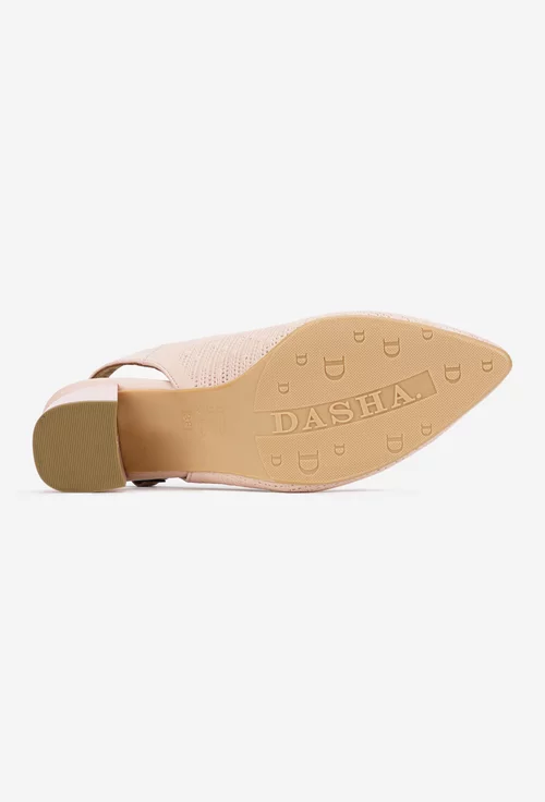 Pantofi dama roz pudra cu toc din piele naturala
