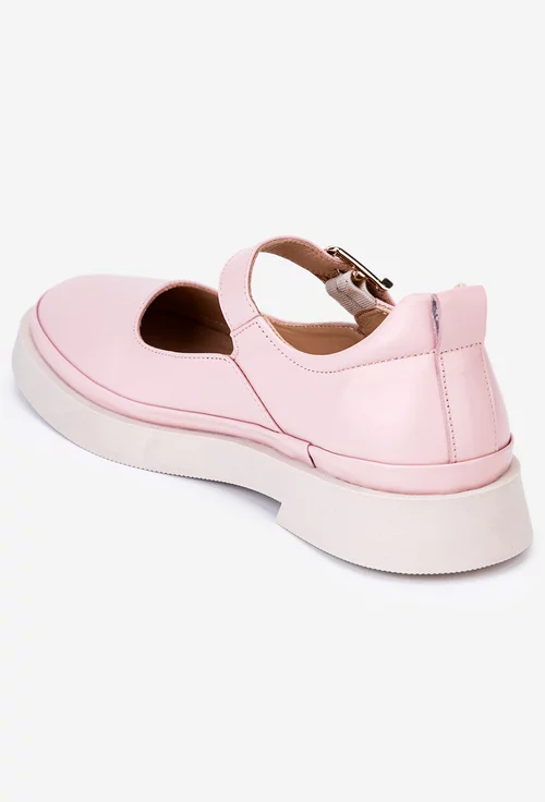 Pantofi dama roz pudra din piele cu bareta