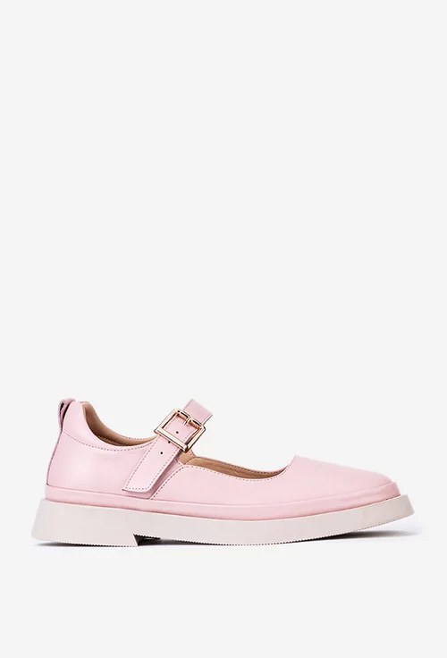 Pantofi dama roz pudra din piele cu bareta