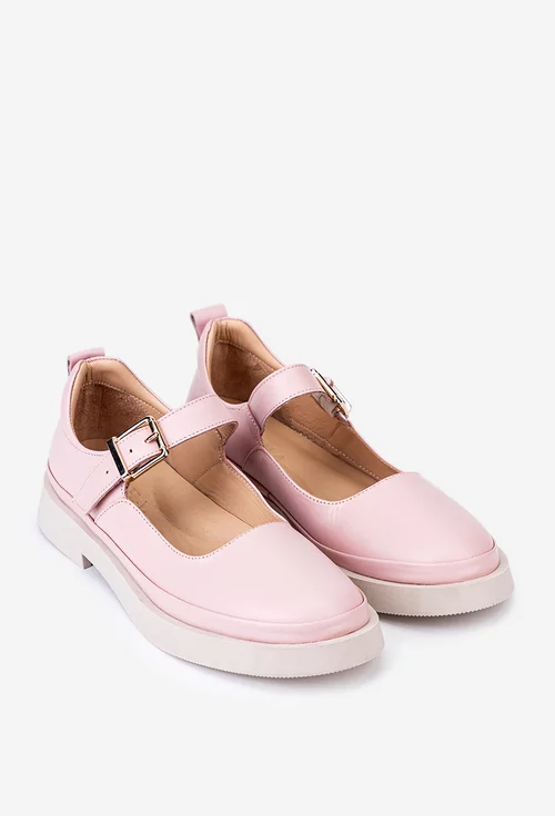 Pantofi dama roz pudra din piele cu bareta