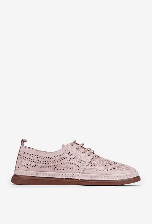 Pantofi dama roz pudra din piele cu siret elastic si model