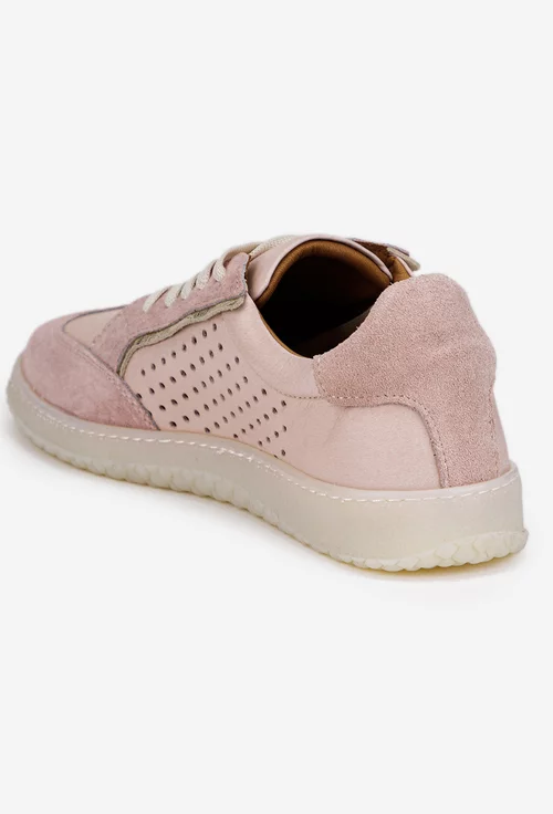 Pantofi dama roz pudra din piele intoarsa