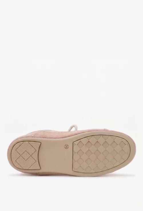 Pantofi dama roz pudra din piele intoarsa