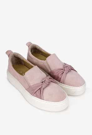 Pantofi dama roz pudra din piele intoarsa cu elastic