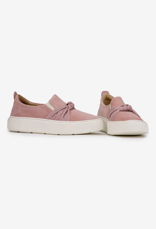 Pantofi dama roz pudra din piele intoarsa cu elastic