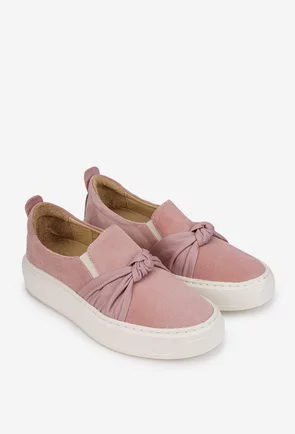 Pantofi dama roz pudra din piele intoarsa cu elastic