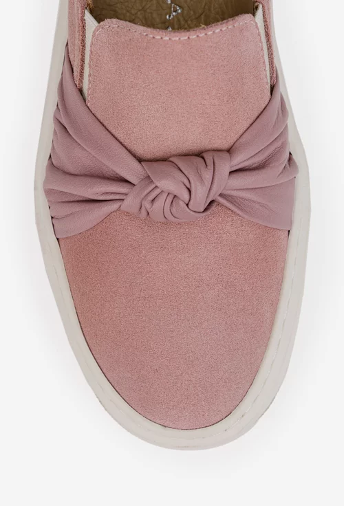 Pantofi dama roz pudra din piele intoarsa cu elastic