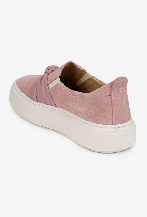 Pantofi dama roz pudra din piele intoarsa cu elastic