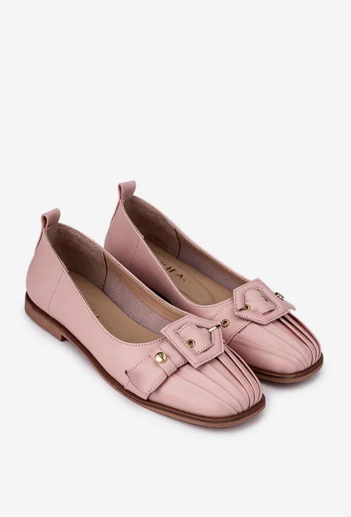 Pantofi dama roz pudra din piele naturala