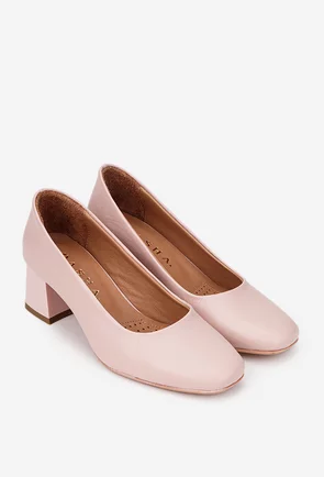 Pantofi dama roz pudra din piele naturala