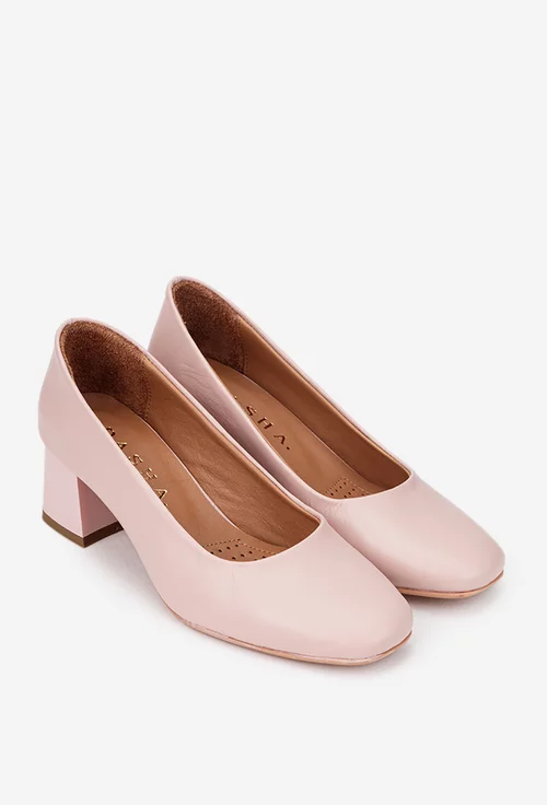 Pantofi dama roz pudra din piele naturala