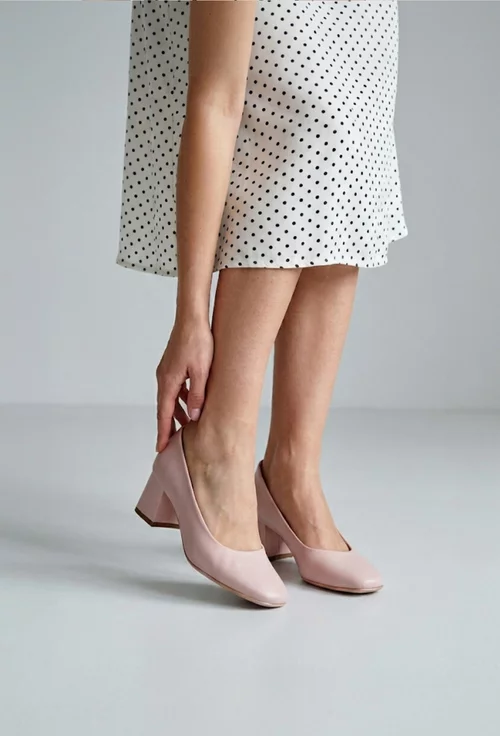 Pantofi dama roz pudra din piele naturala