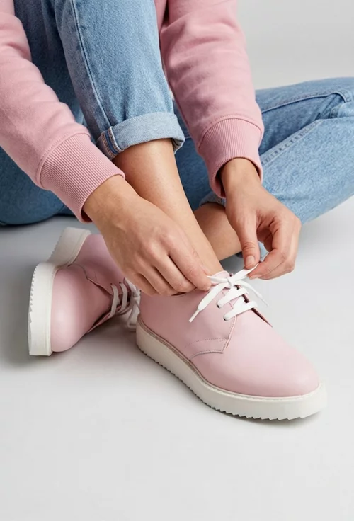 Pantofi dama roz pudra din piele naturala