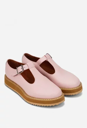 Pantofi dama roz pudra din piele naturala