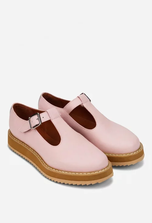 Pantofi dama roz pudra din piele naturala