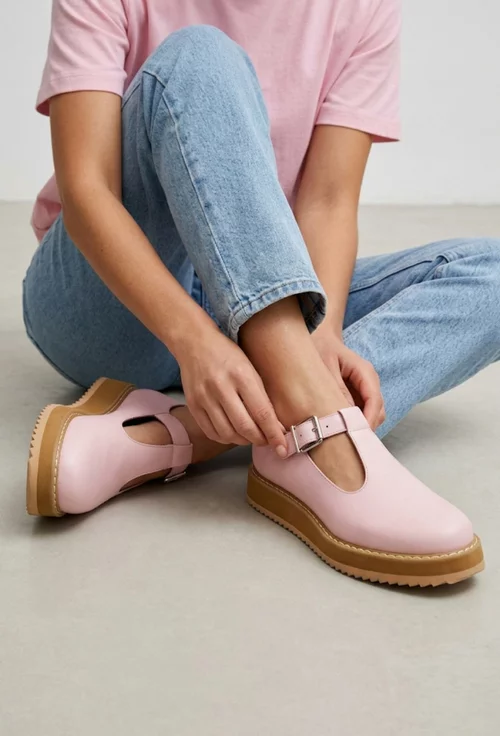 Pantofi dama roz pudra din piele naturala