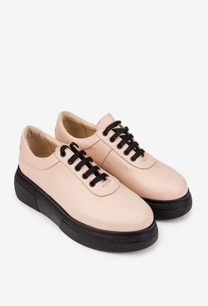 Pantofi dama roz pudra din piele naturala