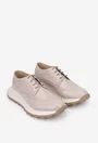 Pantofi dama roz pudra din piele naturala cu aspect perforat