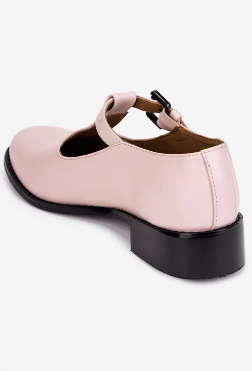 Pantofi dama roz pudra din piele naturala cu bareta