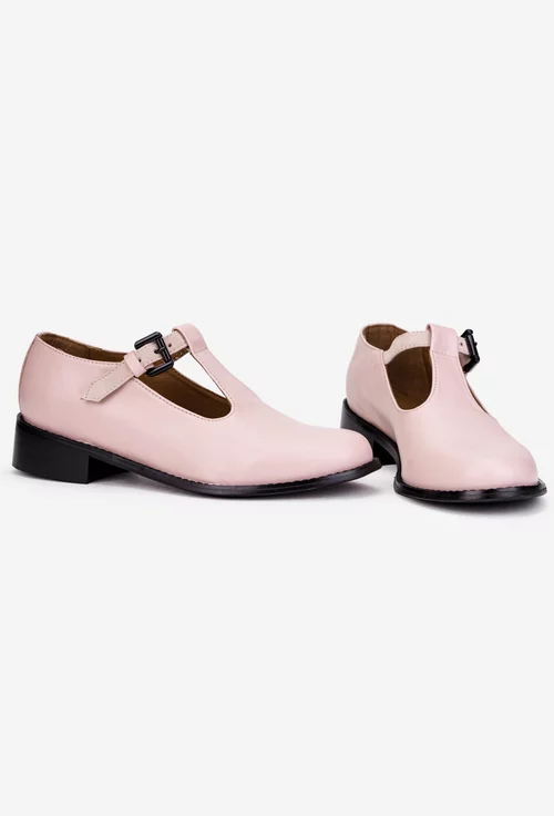 Pantofi dama roz pudra din piele naturala cu bareta