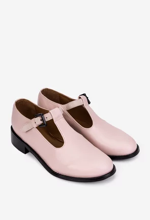 Pantofi dama roz pudra din piele naturala cu bareta