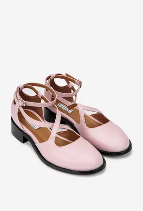 Pantofi dama roz pudra din piele naturala cu barete