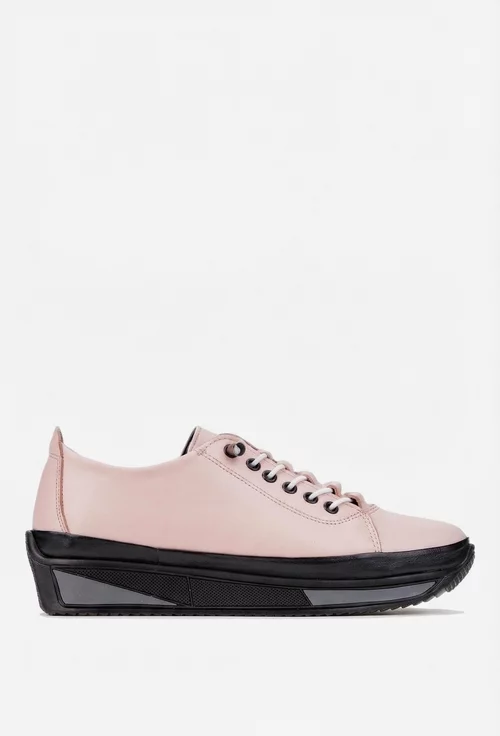 Pantofi dama roz pudra din piele naturala cu siret elastic