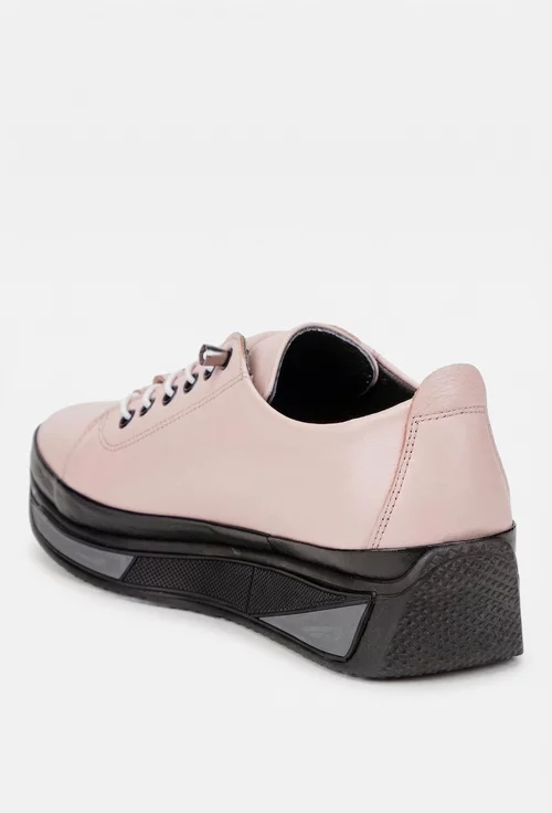 Pantofi dama roz pudra din piele naturala cu siret elastic