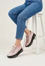 Pantofi dama roz pudra din piele naturala cu siret elastic