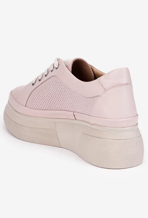 Pantofi dama roz pudra din piele perforata