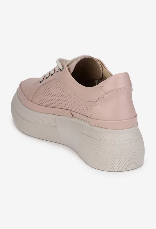 Pantofi dama roz pudra din piele perforata