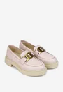 Pantofi dama roz pudra din piele texturata cu ornament