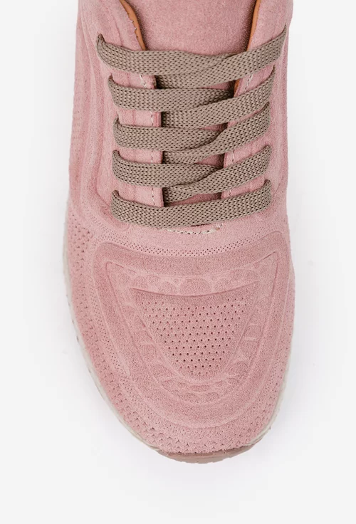 Pantofi dama roz pudra NUR din piele intoarsa cu model